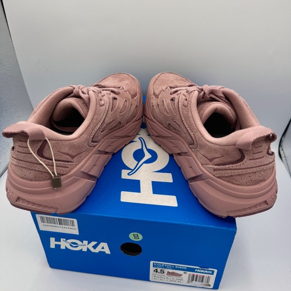 NWT Hoka Clifton Suede L Leather Pale Mauve Pink U Unisex Sneakers Shoes NEW - Picture 12 of 16